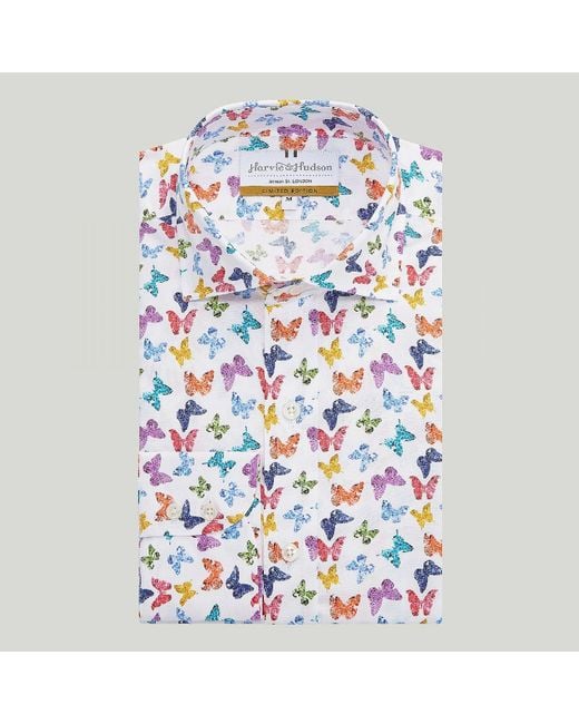 Harvie & Hudson White Butterflies Pure Cotton Shirt for men