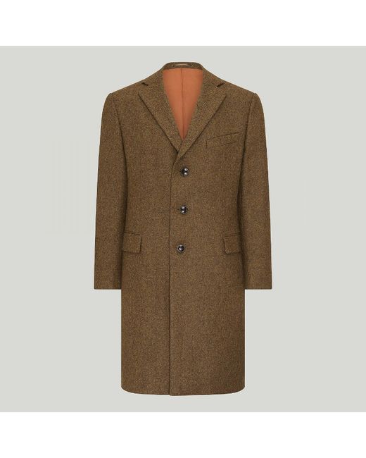 Harvie & Hudson Green Brown Herringbone Wool Coat for men