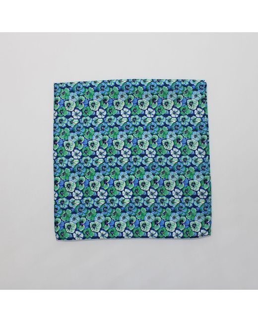 Harvie & Hudson Green And Blue Petals Printed Silk Hank for men