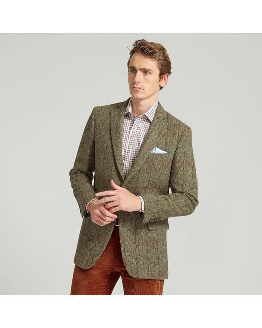 Harvie & Hudson Green Harris Tweed Check Jacket for men