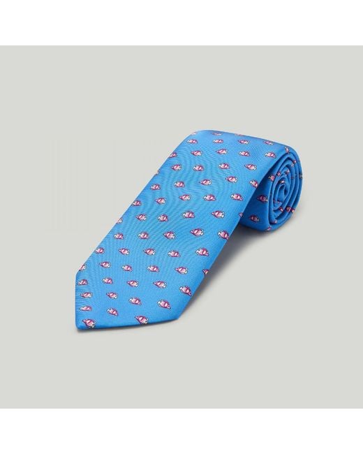 Harvie & Hudson Blue Sky Fish Printed Silk Tie for men