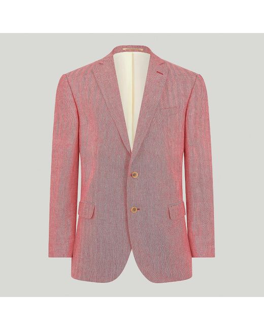 Harvie & Hudson Pink Strawberry Herringbone Linen Jacket for men