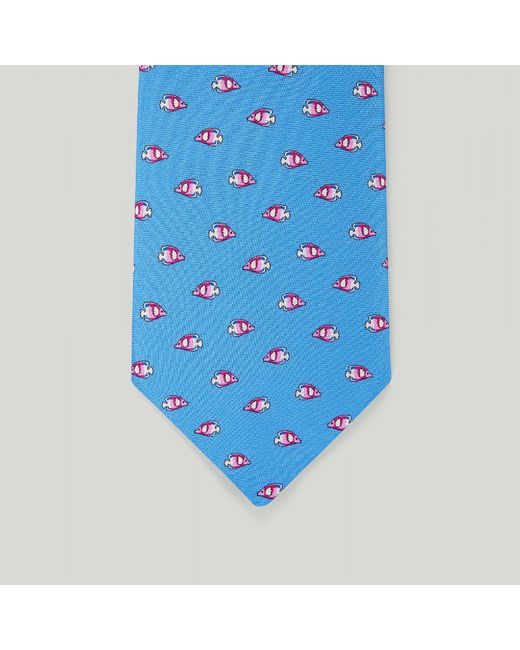 Harvie & Hudson Blue Sky Fish Printed Silk Tie for men