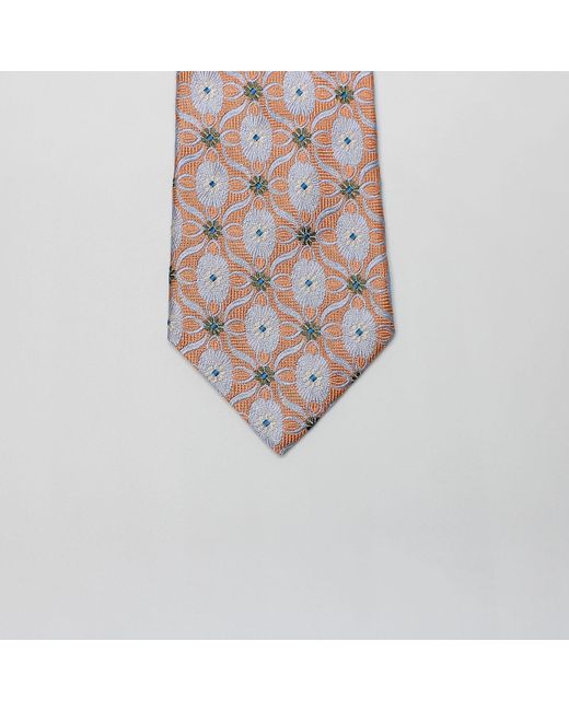 Harvie & Hudson Pink Orange Art Nouveau Floral Woven Silk Tie for men