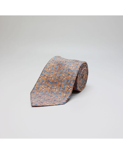 Harvie & Hudson Brown Soft Orange Flower Woven Silk Tie for men