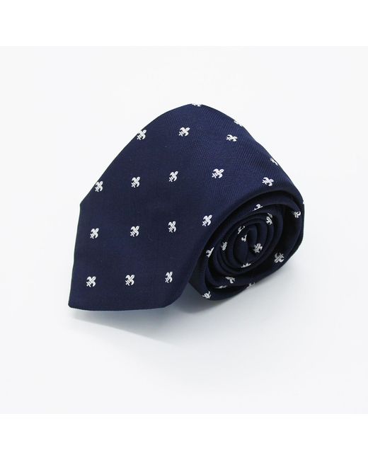 Harvie & Hudson Blue Navy And White Fleur De Lys Woven Silk Tie for men