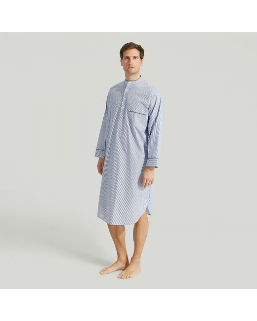 Harvie & Hudson Blue Navy Bengal Cotton Nightshirt for men