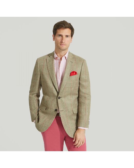 Harvie & Hudson Green Silk And Linen Check Jacket for men