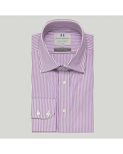 Harvie & Hudson Purple Bengal Stripe Bc Classic Fit Shirt for men