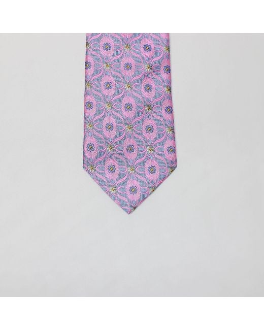 Harvie & Hudson Purple Pink Art Nouveau Floral Woven Silk Tie for men