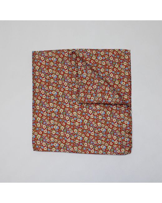 Harvie & Hudson Brown Red Small Floral Printed Silk Hank for men