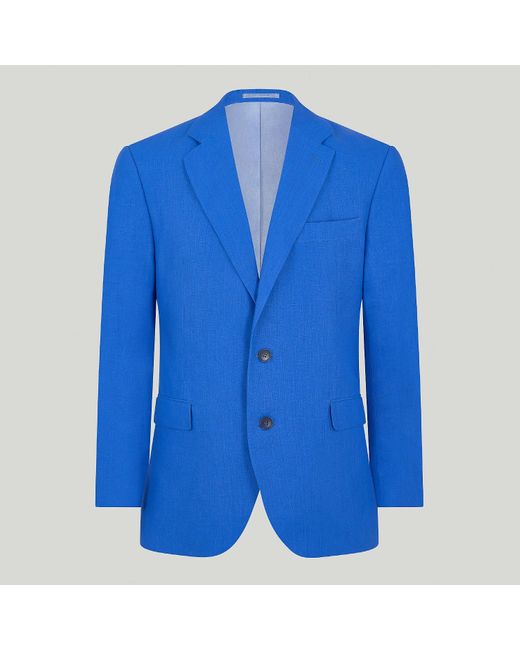 Harvie & Hudson Bright Blue Plain Linen Jacket for men
