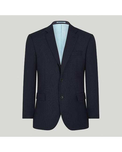 Harvie & Hudson Blue Navy Textured Pure Wool Jacket for men