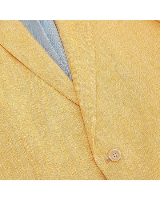 Harvie & Hudson Yellow Herringbone Linen Jacket for men
