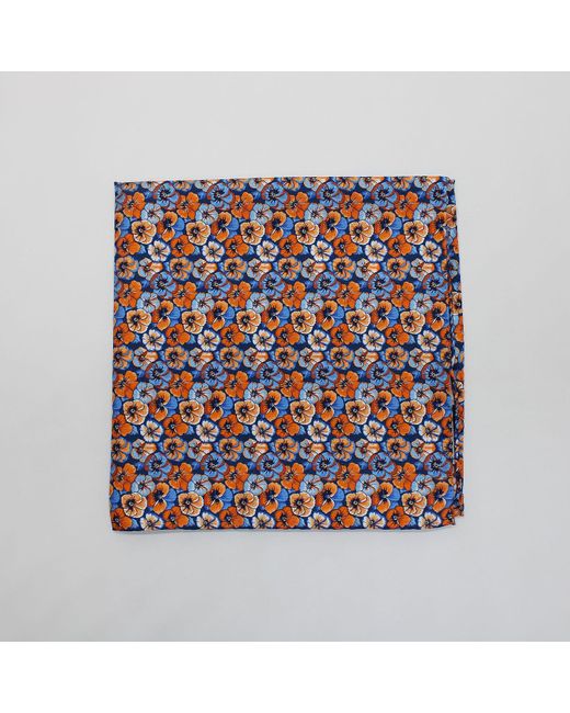 Harvie & Hudson Orange And Blue Petals Printed Silk Hank for men