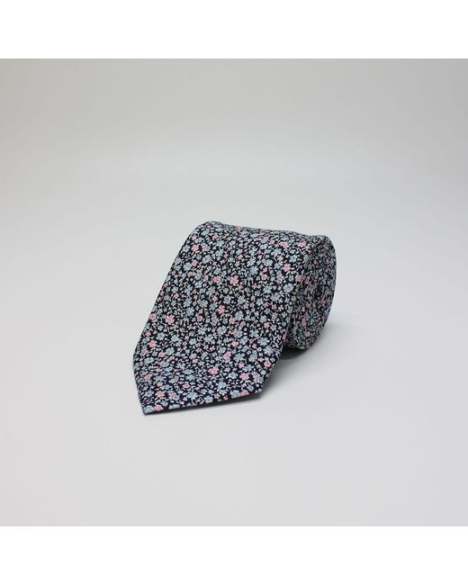 Harvie & Hudson Blue Navy Micro Floral Printed Silk Tie for men