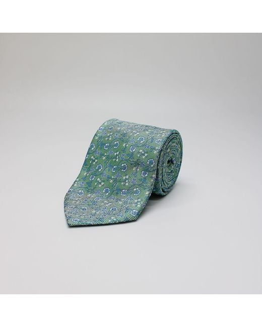 Harvie & Hudson Green Flower Woven Silk Tie for men