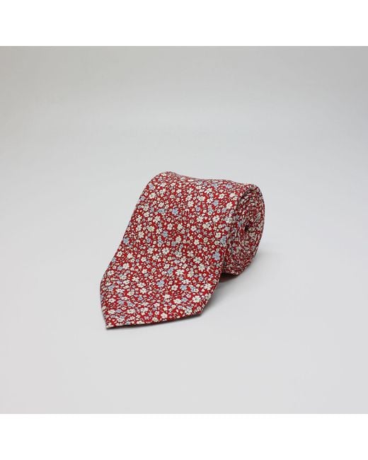 Harvie & Hudson Red Micro Floral Printed Silk Tie for men
