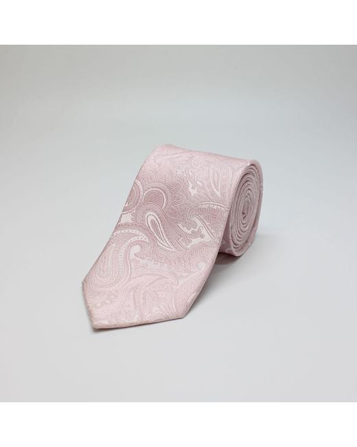 Harvie & Hudson Baby Pink Paisley Printed Silk Tie for men
