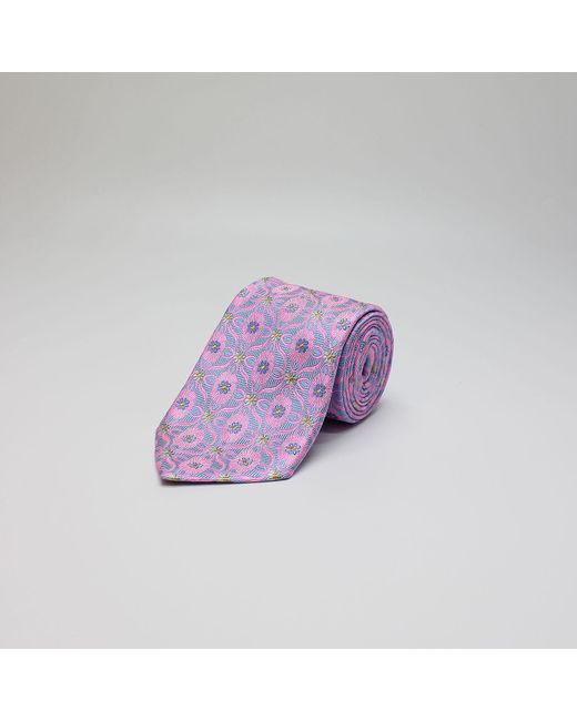 Harvie & Hudson Purple Pink Art Nouveau Floral Woven Silk Tie for men