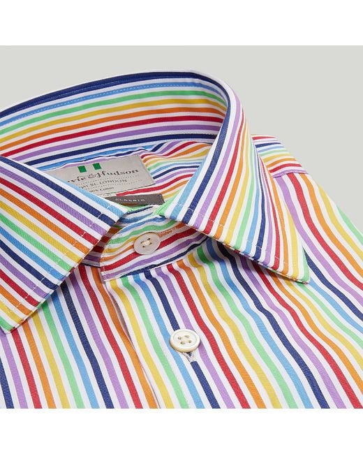Harvie & Hudson Blue Multi Stripe Button Cuff Classic Fit Shirt for men