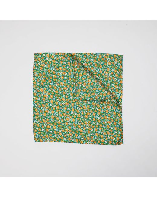 Harvie & Hudson Green Small Floral Printed Silk Hank for men