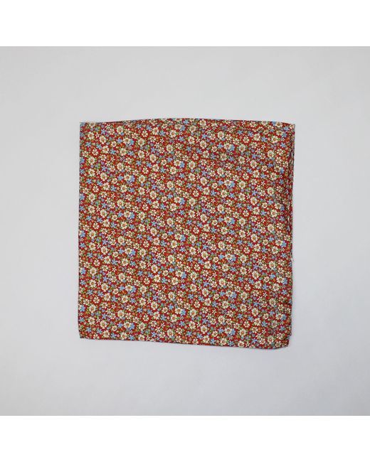 Harvie & Hudson Brown Red Small Floral Printed Silk Hank for men