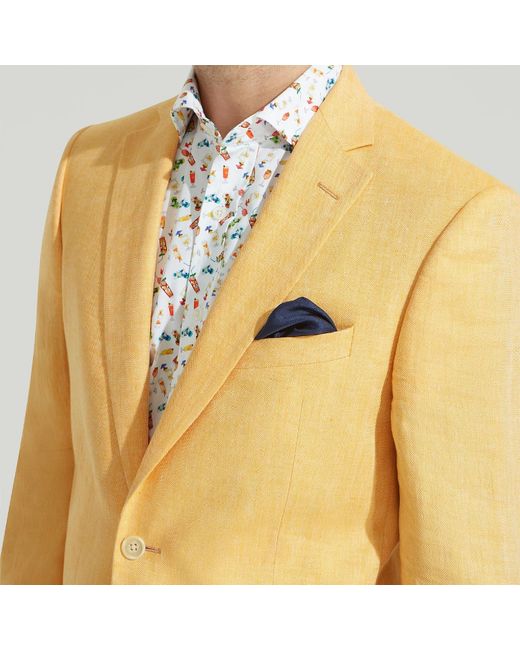 Harvie & Hudson Yellow Herringbone Linen Jacket for men