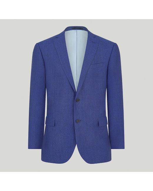 Harvie & Hudson Royal Blue Herringbone Linen Jacket for men