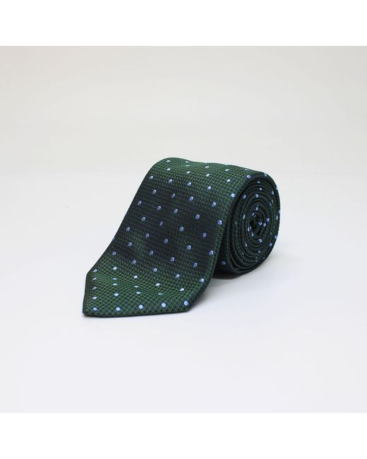 Harvie & Hudson Dark Green With Blue Spot Woven Silk Tie for men