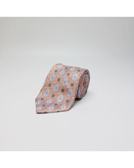 Harvie & Hudson Pink Orange Art Nouveau Floral Woven Silk Tie for men