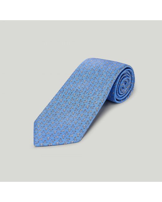Harvie & Hudson Blue Anchors Printed Silk Tie for men