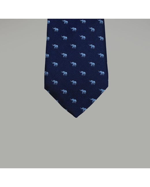 Harvie & Hudson Blue Navy Elephants Woven Silk Tie for men