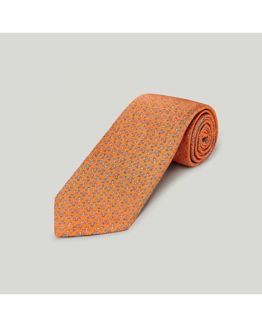 Harvie & Hudson Orange Anchors Printed Silk Tie for men