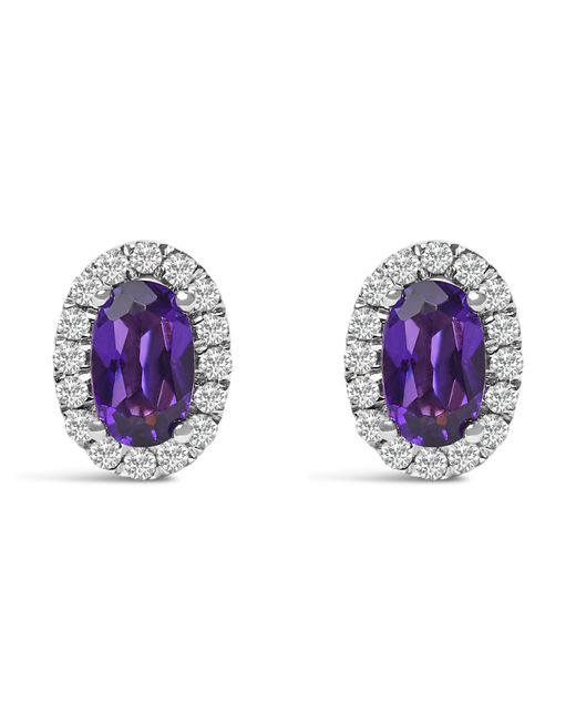 Haus of Brilliance Purple 10K 5X3 Mm Oval Amethyst And Diamond Halo Stud Earrings (I-J Color, I1-I2 Clarity)