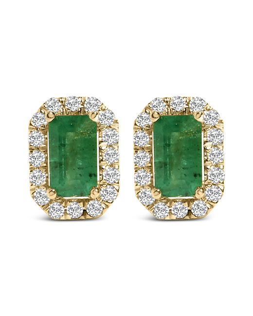 Haus of Brilliance Green 14K Emerald And 1/8 Cttw Diamond Halo Octagonal Shaped Stud Earrings (I-J Color, I1-I2 Clarity)