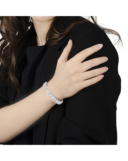 Haus of Brilliance Metallic 14K 4 7/8 Cttw Baguette & Round Brilliant-Cut Diamond Channel- & Prong-Set Tennis Bracelet (I-J Color, I1-I2 Clarity)