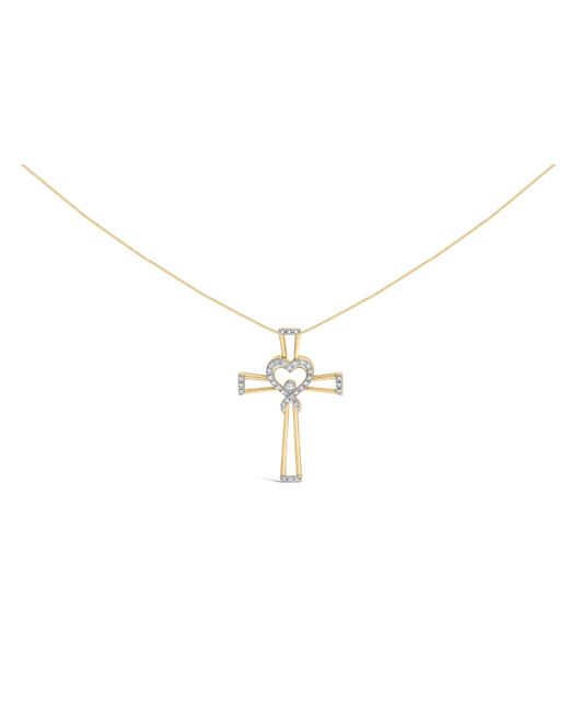 Haus of Brilliance Black 14K Plated .925 Sterling 1/6 Cttw Diamond Interlocking Heart And Ribbon Cross Pendant Necklace (H-I Color, I2-I3 Clarity)