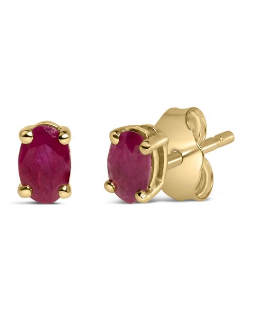 Haus of Brilliance Purple 14K 5X3 Mm Oval Ruby Solitaire Stud Earrings
