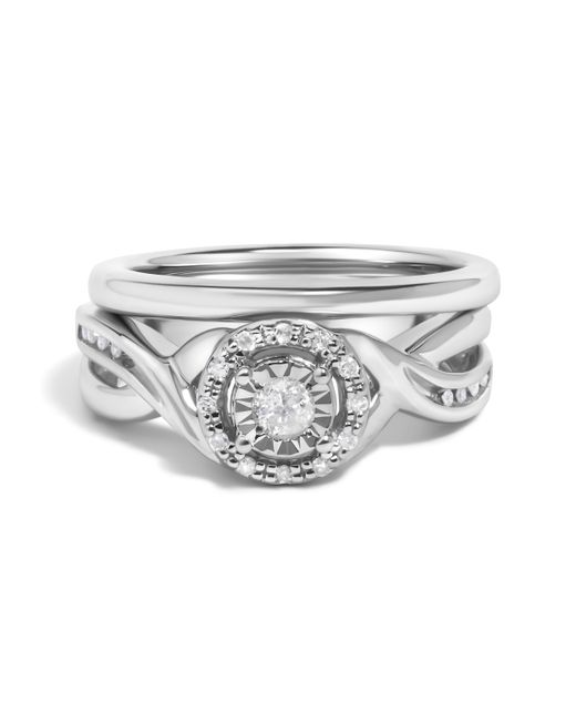 Haus of Brilliance White 925 Sterling 1/7 Cttw Diamond Halo Bypass Engagement Ring And Wedding Band Set (I-J Color, I3 Clarity)