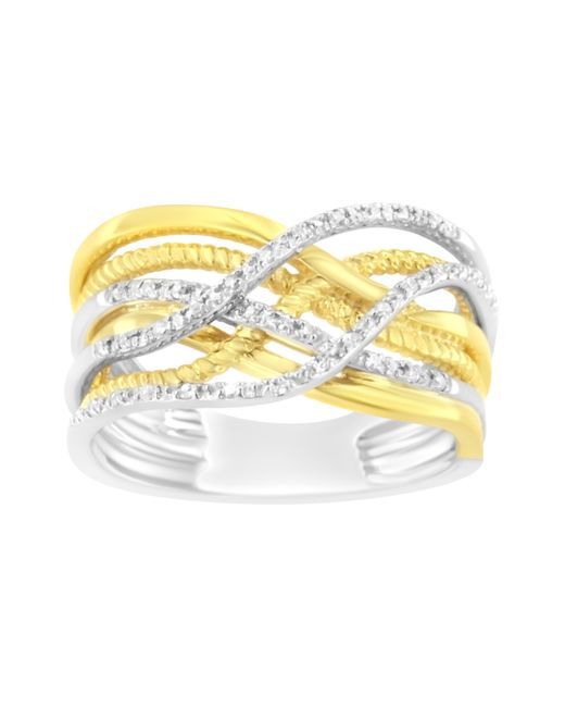 Haus of Brilliance Metallic 10K Plated .925 Sterling 1/10 Cttw Diamond Multi Row Crossover Ring Band (I-J Color, I1-I2 Clarity)