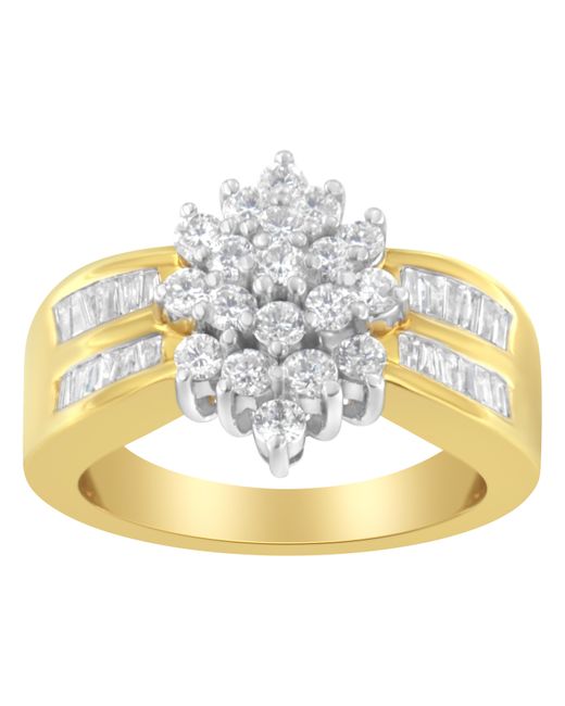 Haus of Brilliance White 10K 1.0 Cttw Round & Baguette Cut Diamond Floral Cluster Double-Channel Flared Band Statement Ring (H-I Color, Si2-I1 Clarity)