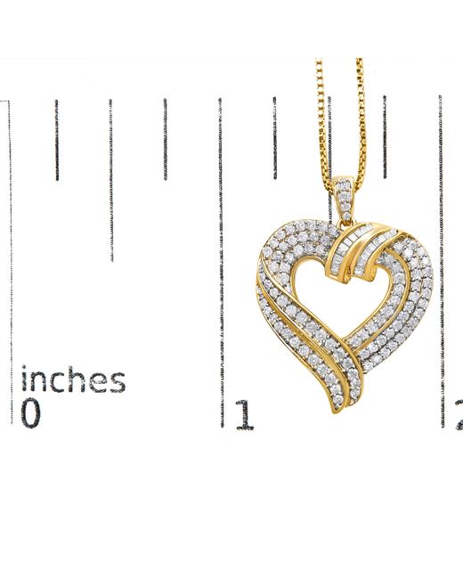 Haus of Brilliance Metallic 14K Plated .925 Sterling 1.00 Cttw Baguette Diamond Composite Open Heart 18" Inch Pendant Necklace (I-J Color, I1-I2 Clarity)