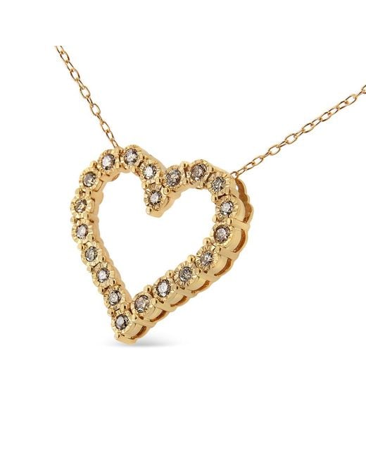 Haus of Brilliance Metallic 10K Flashed .925 Sterling 1/2 Cttw Champagne Diamond Miracle Plate Heart Pendant Necklace (K-L Color, I1-I2 Clarity)