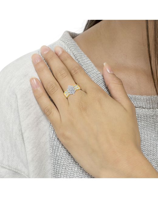 Haus of Brilliance White 10K 1.0 Cttw Round & Baguette Cut Diamond Floral Cluster Double-Channel Flared Band Statement Ring (H-I Color, Si2-I1 Clarity)