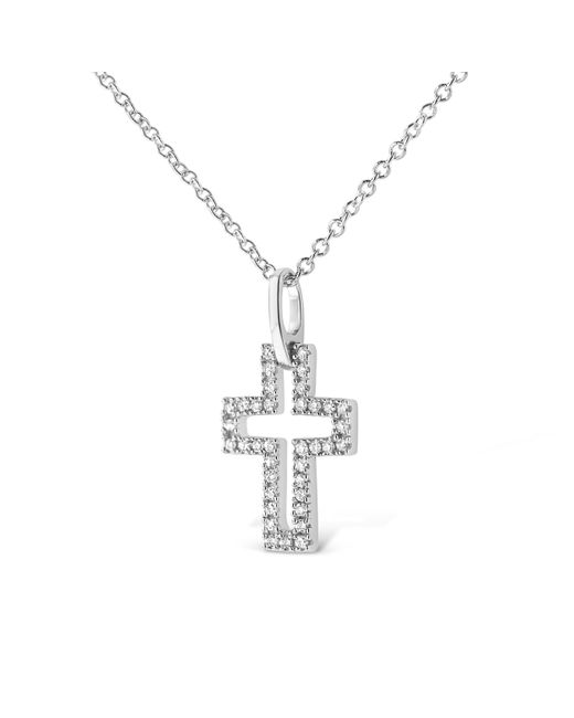 Haus of Brilliance Metallic 925 Sterling 1/10 Cttw Pave-Set Round-Cut Diamond Open Cross 18" Pendant Necklace (I-J Color, I1-2 Clarity)