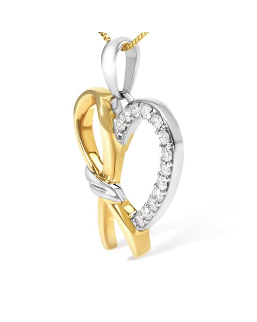 Haus of Brilliance Metallic 10K Plated .925 Sterling 1/5 Cttw Diamond Ribbon Heart Pendant Necklace (H-I Color, I2-I3 Clarity)