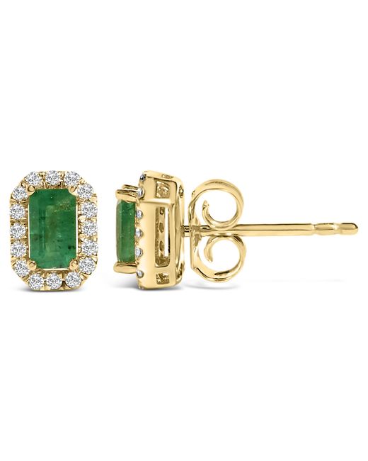 Haus of Brilliance Green 14K Emerald And 1/8 Cttw Diamond Halo Octagonal Shaped Stud Earrings (I-J Color, I1-I2 Clarity)