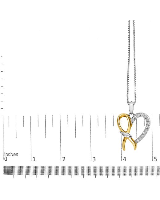 Haus of Brilliance Metallic 10K Plated .925 Sterling 1/5 Cttw Diamond Ribbon Heart Pendant Necklace (H-I Color, I2-I3 Clarity)