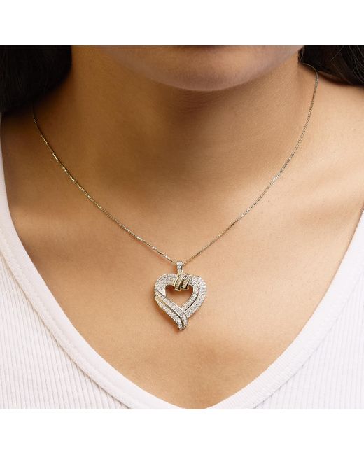 Haus of Brilliance Metallic 14K Plated .925 Sterling 1.00 Cttw Baguette Diamond Composite Open Heart 18" Inch Pendant Necklace (I-J Color, I1-I2 Clarity)